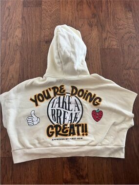 First Row Crop Hoodie "You're Doing Great" - Cream with Yellow & Black Print
